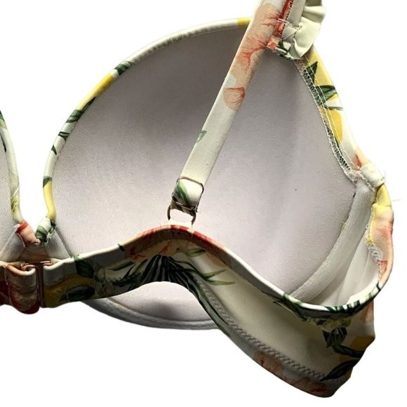 Shade & Shore Bikini Top 38D Hawaiian Tropical Lemon Print Underwire Pushup - Picture 5 of 10